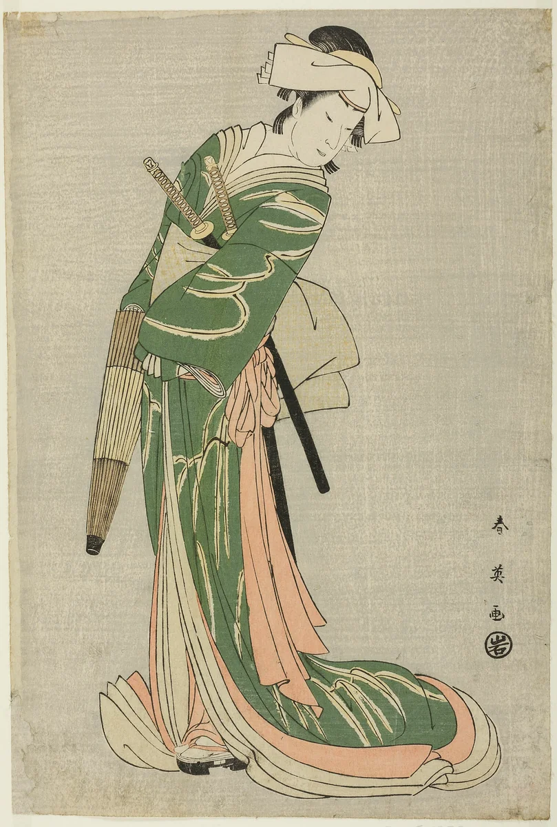 Actor Nakamura Noshio II as Tonase in “Model for Kana Calligraphy: Treasury of the 47 Loyal Retainers” (“Kanadehon chûshingura”) by Katsukawa Shun'ei (勝川春英), print, 1790-1800