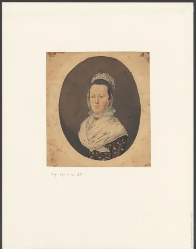 Portret van een onbekende vrouw in een jurk van sits by anonymous, drawing, 1750-1849