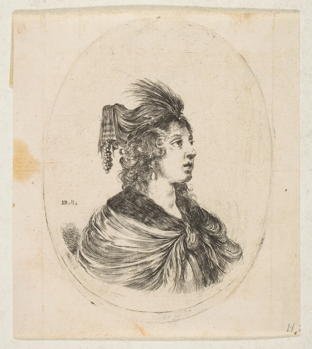Woman coiffed as a sultana, from 'Several heads in the Persian style' (Plusieurs têtes coiffées à la persienne) by Stefano della Bella, print, 1649-1650