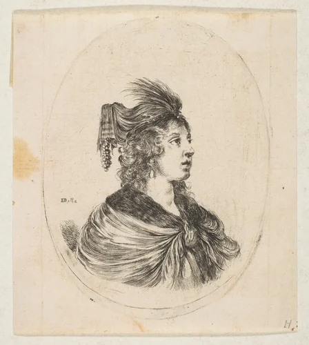 Woman coiffed as a sultana, from 'Several heads in the Persian style' (Plusieurs têtes coiffées à la persienne) by Stefano della Bella, print, 1649-1650
