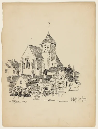 Church at Montigny-Sur-Loing, France, Travel Sketch by George Washington Maher, drawing, 1891