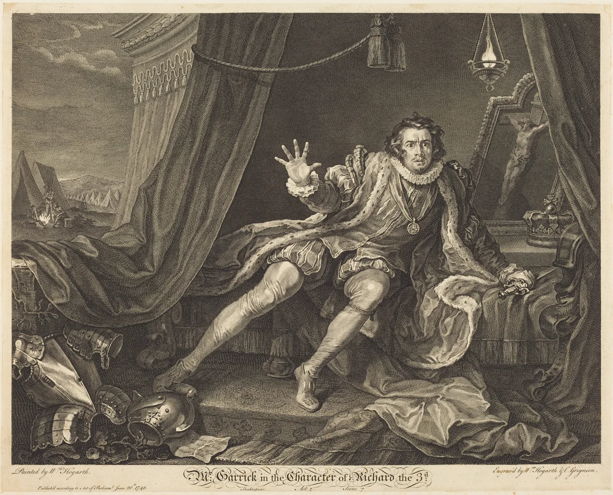 Garrick in the Role of Richard III by Charles Grignion; William Hogarth, print, 1746