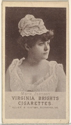 Marie Jaensen, from the Actresses series (N67) promoting Virginia Brights Cigarettes for Allen & Ginter brand tobacco products by Allen & Ginter, print, 1885-1893