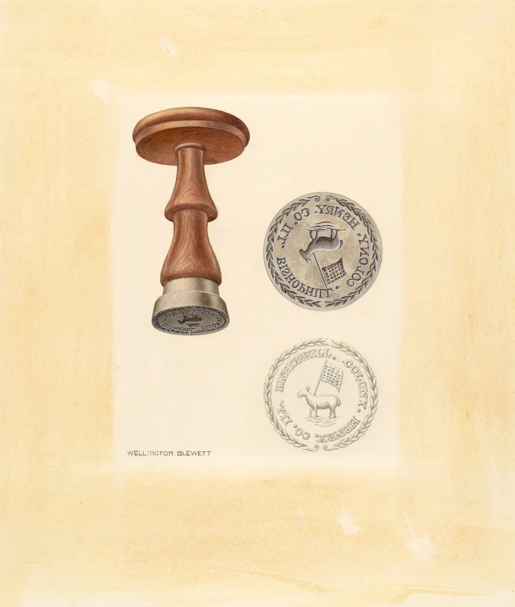Bishop Hill: Seal by Wellington Blewett, index of american design, 1939