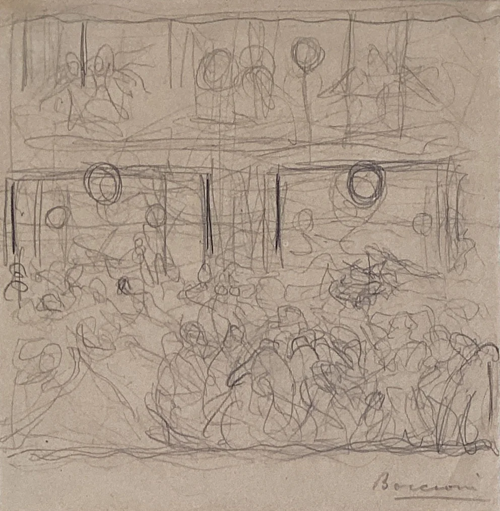 Study for "The Riot" by Umberto Boccioni, drawing, 1910