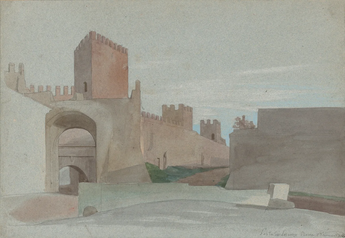 Porta San Lorenzo, Rome by Victor-François-Eloi Biennourry, drawing, 1823-1893