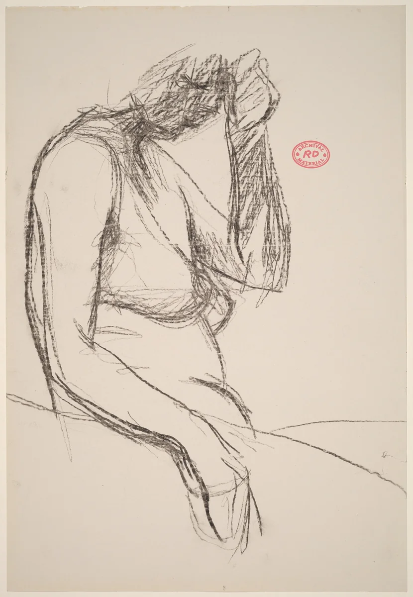 Untitled [female nude with left hand to temple] by Richard Diebenkorn, drawing, 1955-1967