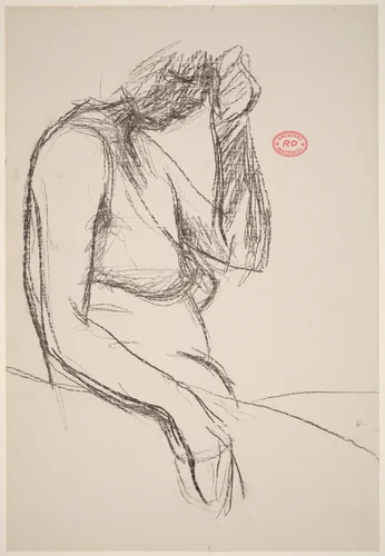 Untitled [female nude with left hand to temple] by Richard Diebenkorn, drawing, 1955-1967