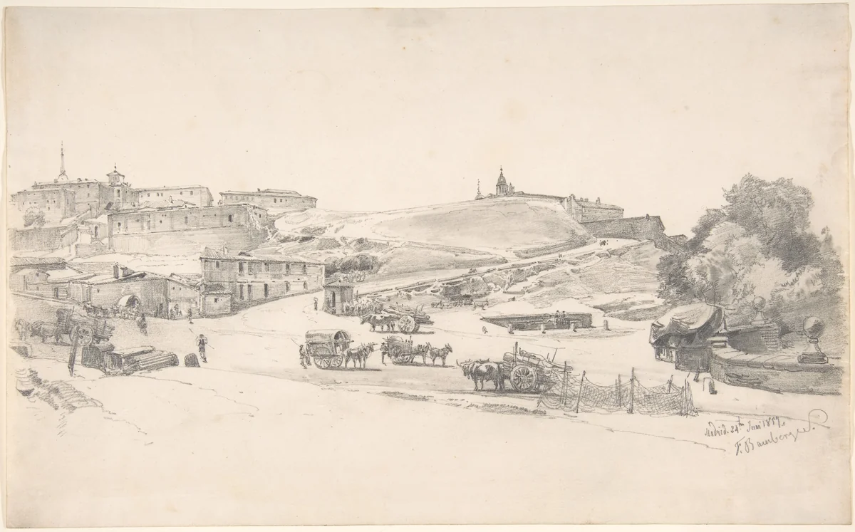 View of the Outskirts of Madrid by Fritz Bamberger, drawing, 1857