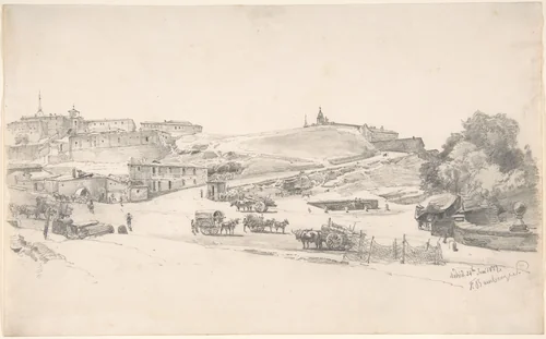 View of the Outskirts of Madrid by Fritz Bamberger, drawing, 1857