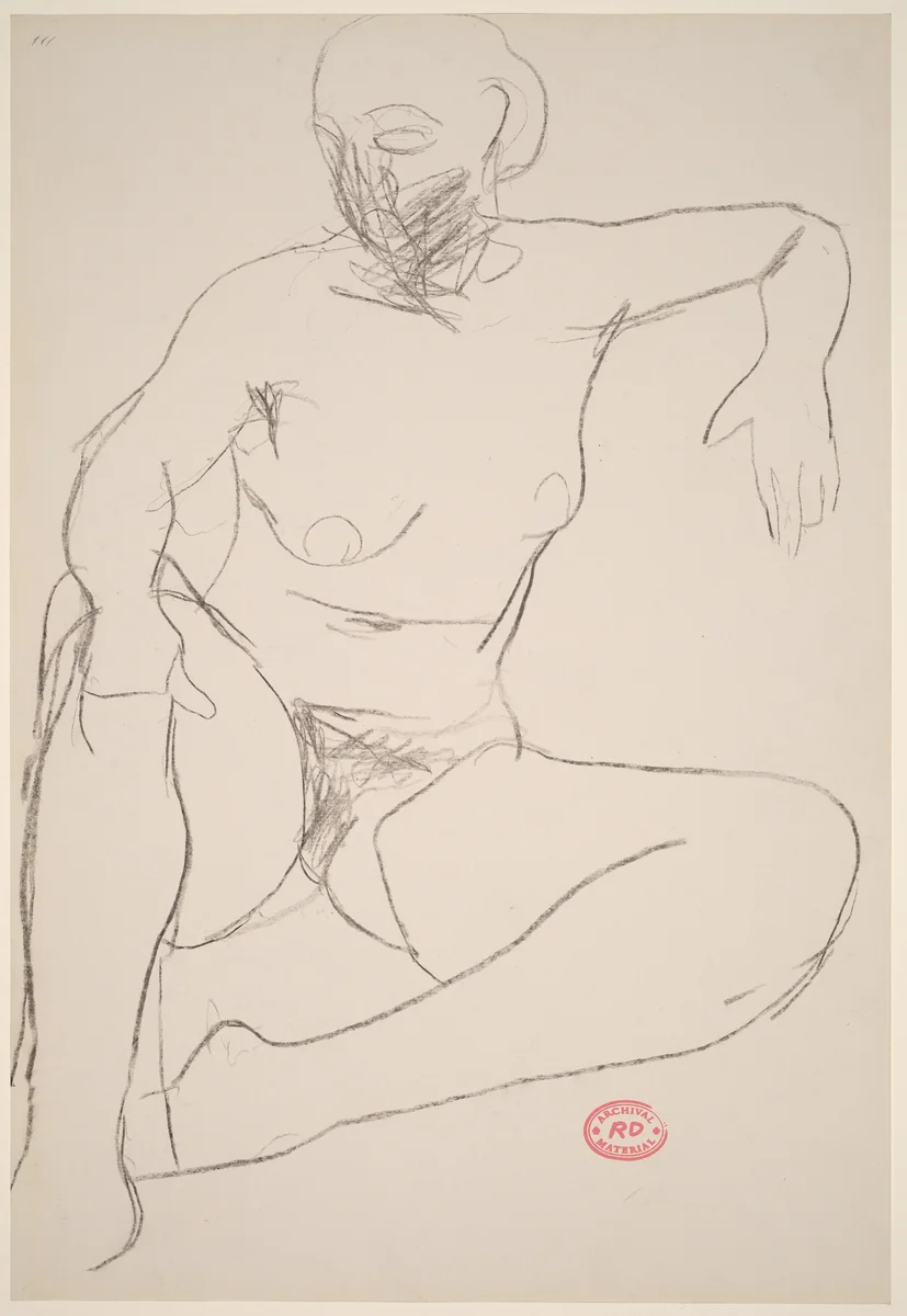 Untitled [seated nude leaning on her left arm] by Richard Diebenkorn, drawing, 1955-1967