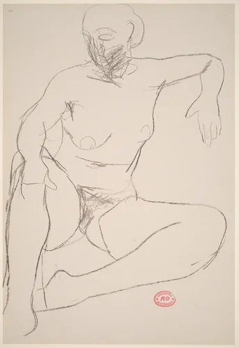 Untitled [seated nude leaning on her left arm] by Richard Diebenkorn, drawing, 1955-1967