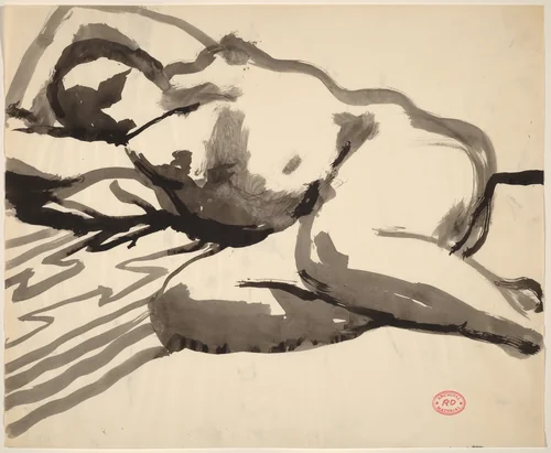 Untitled [reclining female nude with arms behind head] by Richard Diebenkorn, drawing, 1955-1967