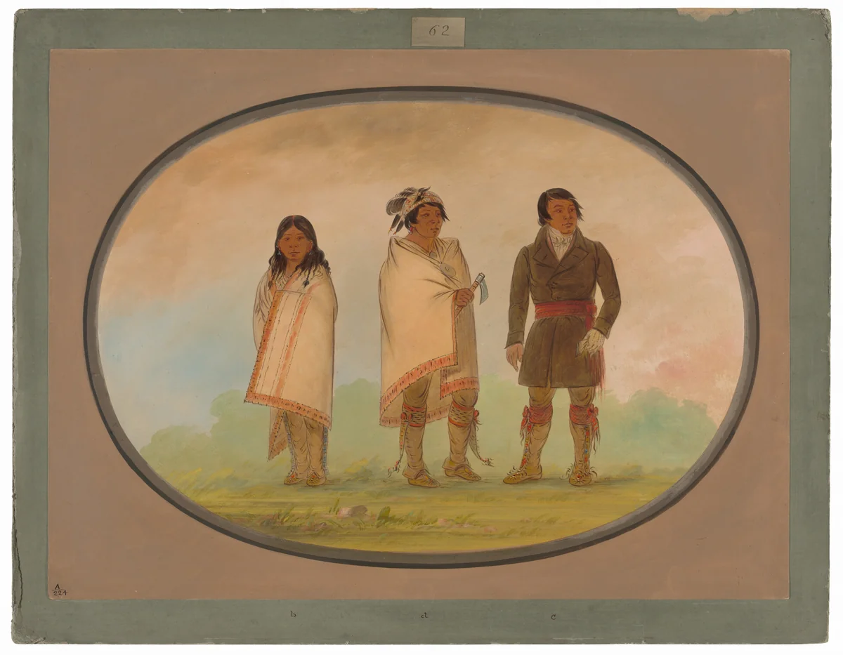 Oneida Chief, His Sister, and a Missionary by George Catlin, painting, 1861-1869