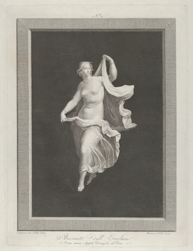 A partly nude bacchante stepping forward and holding ends of her drapery in each hand by Vicenzo Feoli, print, 1790-1825