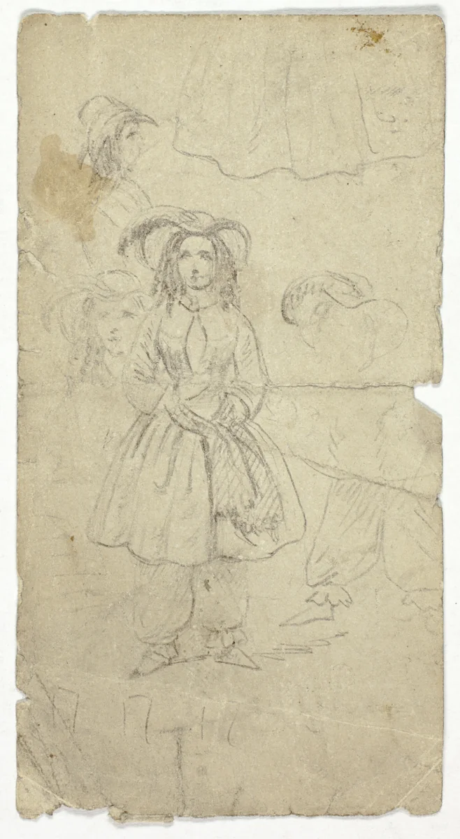 Sketches of Young Girl (recto); Sketches of Banjo Player (verso) by Unknown Artist, drawing, 1800-1899