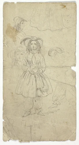 Sketches of Young Girl (recto); Sketches of Banjo Player (verso) by Unknown Artist, drawing, 1800-1899