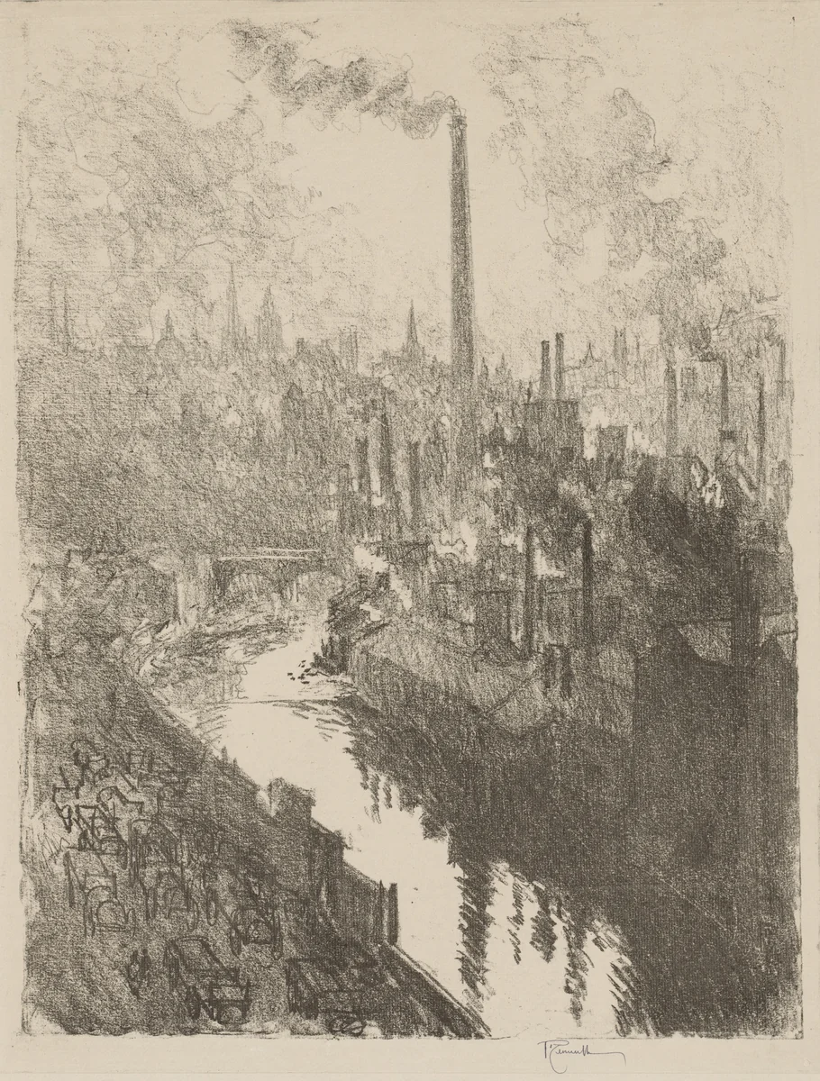 English War Work: The Great Chimney, The Motor Park by Joseph Pennell, print, 1916