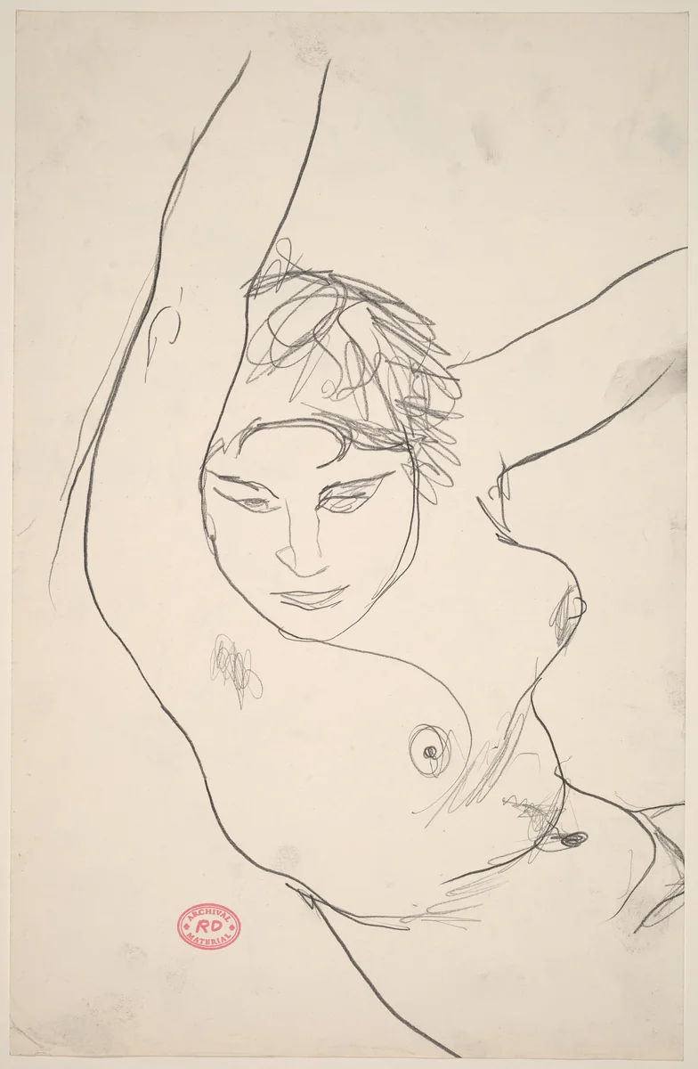 Untitled [head and torso of female nude with arms raised] by Richard Diebenkorn, drawing, 1955-1967