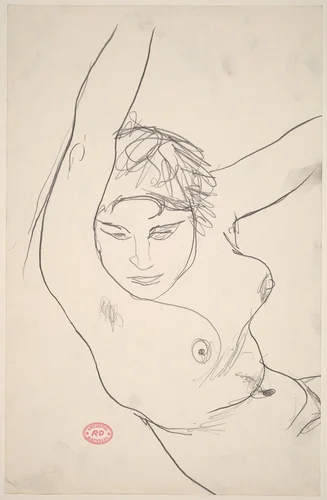 Untitled [head and torso of female nude with arms raised] by Richard Diebenkorn, drawing, 1955-1967