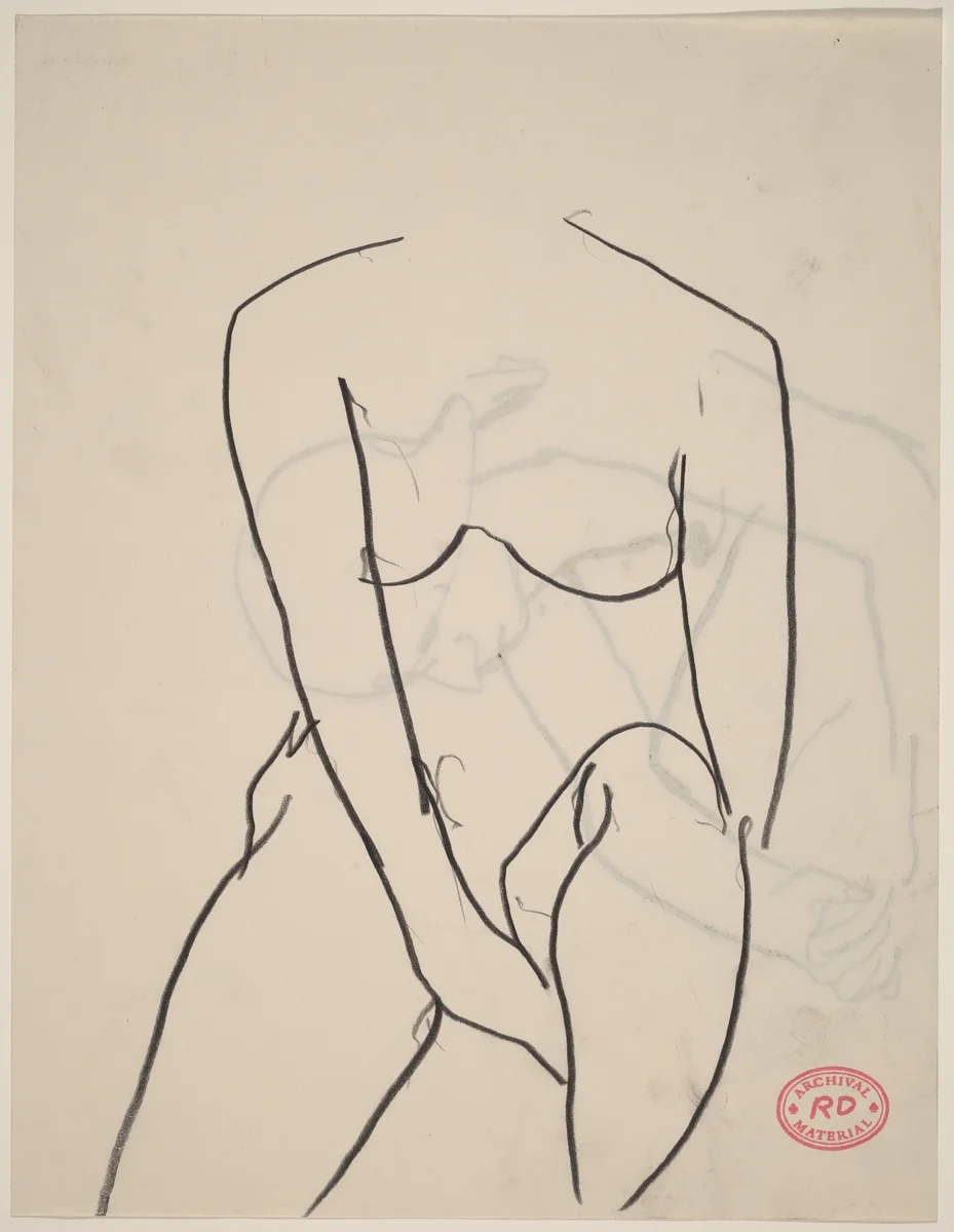 Untitled [seated female nude holding her left thigh] [recto] by Richard Diebenkorn, drawing, 1955-1967