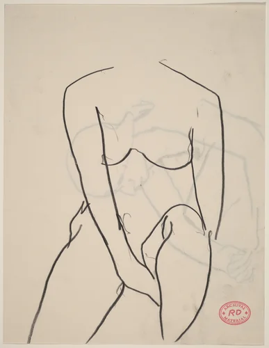 Untitled [seated female nude holding her left thigh] [recto] by Richard Diebenkorn, drawing, 1955-1967