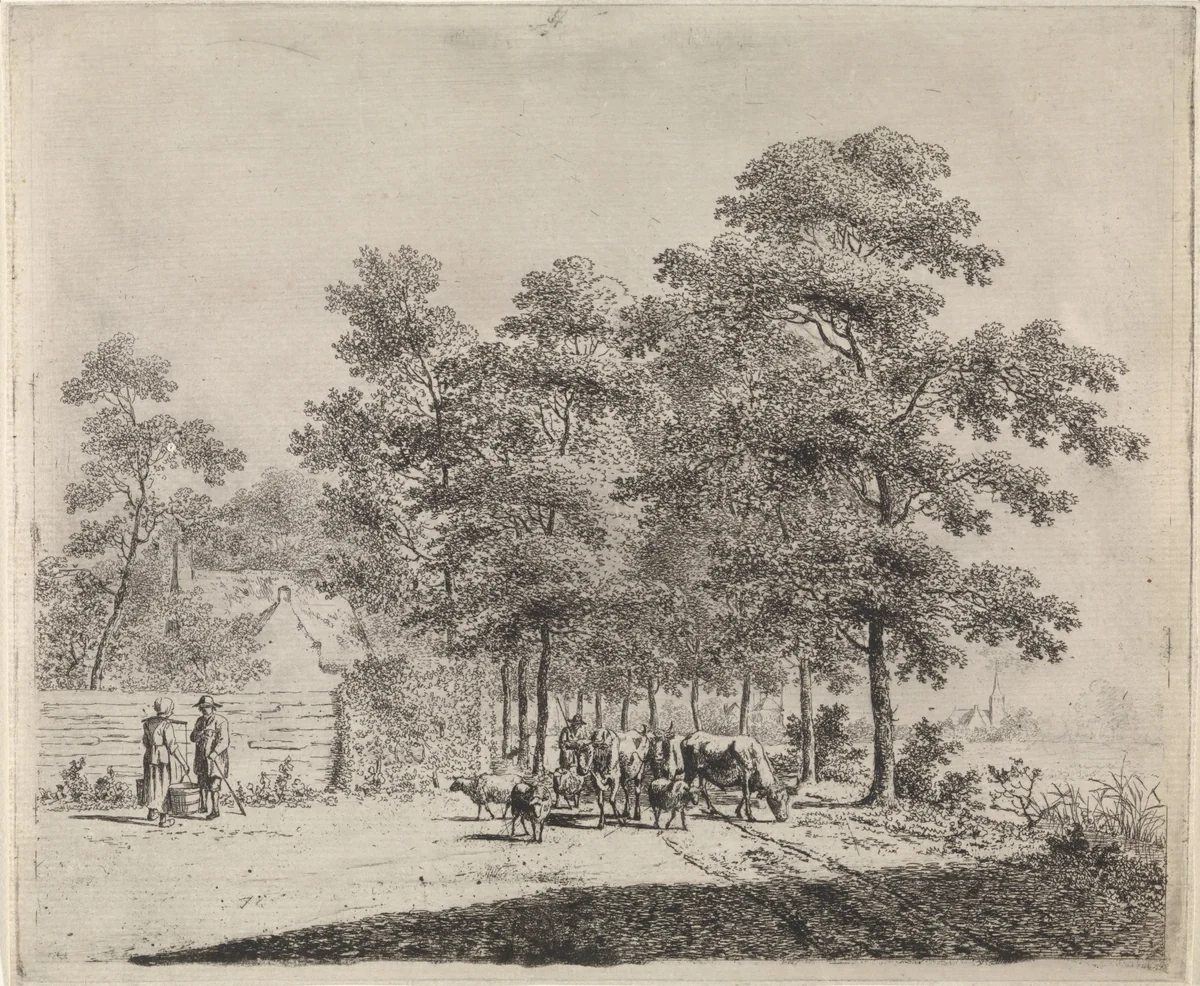 Landweg met herder en vee by Johannes Christiaan Janson, print, 1778-1823