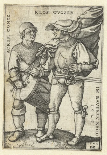 Vaandeldrager en tamboer by Unknown, print, 1544