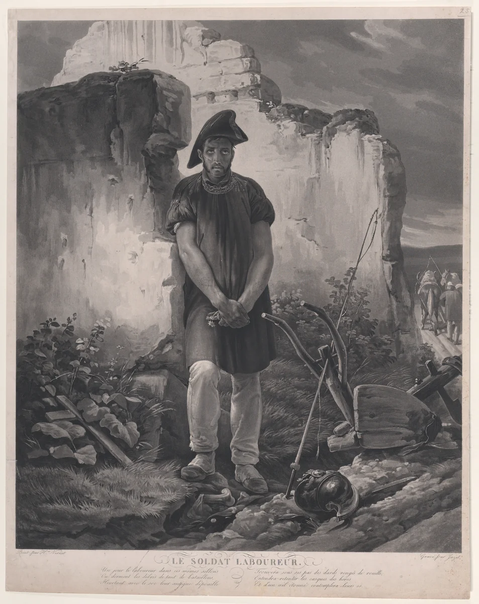 The Plowing Soldier, after Horace Vernet by Jean Pierre Marie Jazet, print, 1821