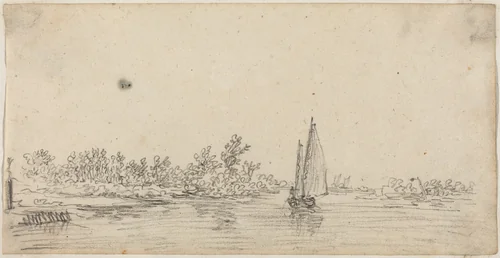Sailboat on an Estuary by Jan van Goyen, drawing, 1627-1629