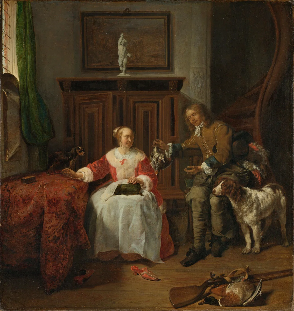 The Hunter’s Present by Gabriël Metsu, painting, 1658-1661
