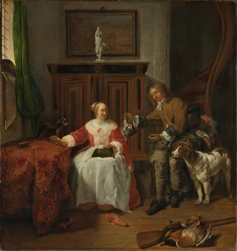 The Hunter’s Present by Gabriël Metsu, painting, 1658-1661