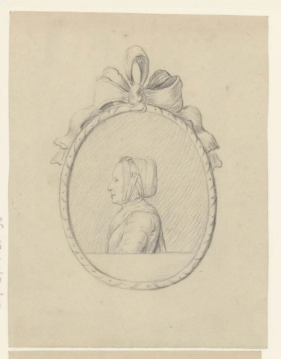 Portret van een oude vrouw in een medaillon, mogelijk de grootmoeder van Jean Bernard by Jean Bernard, drawing, 1775-1833