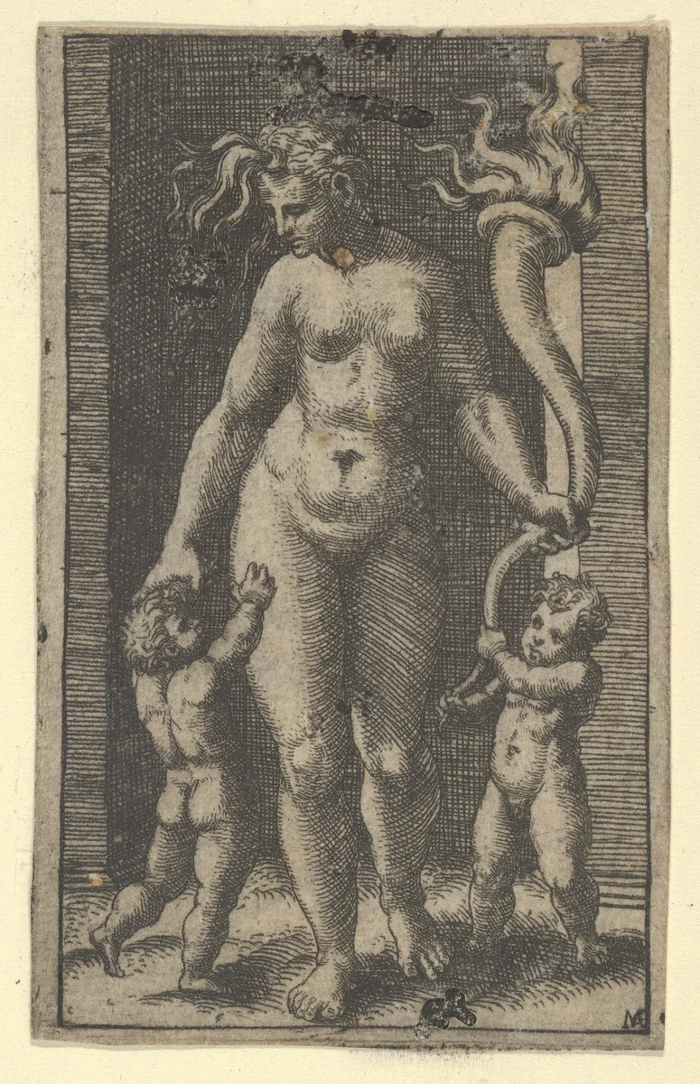 Venus attended by cupids by Marcantonio Raimondi, print, 1495-1539