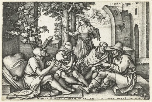 Job in gesprek met zijn vrienden by Unknown, print, 1547