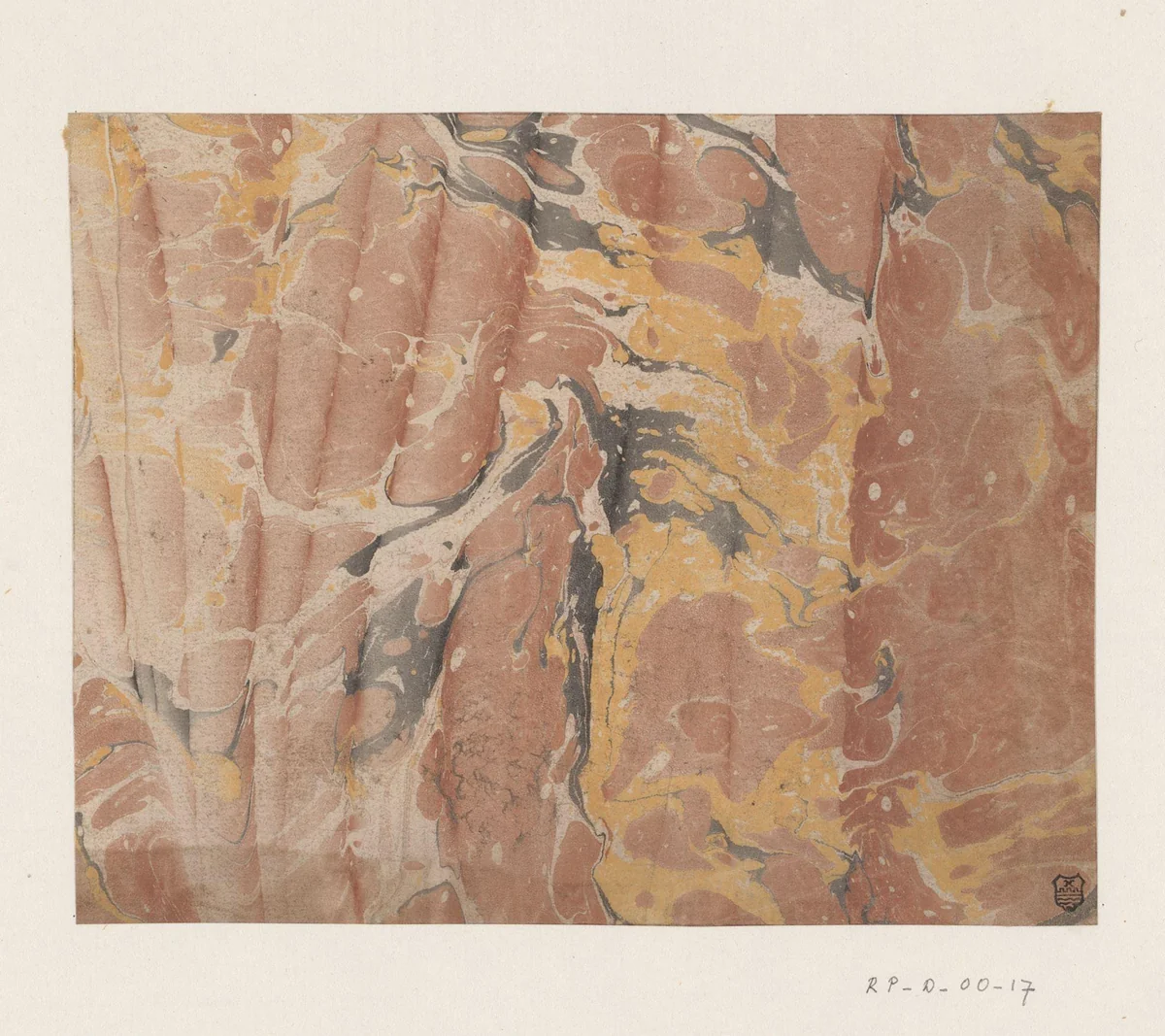 Moirémarmer in bruin, grijs en geel by anonymous, other, 1700-1850