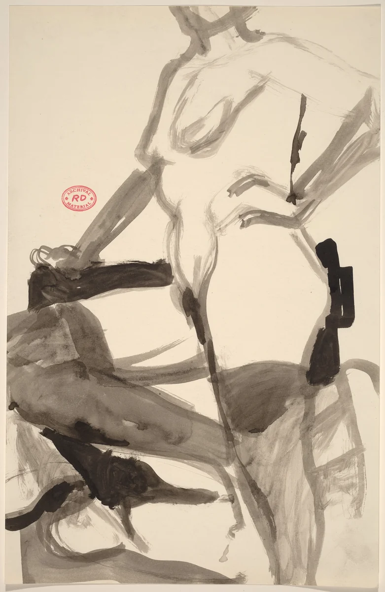Untitled [standing nude resting her knee on a support] by Richard Diebenkorn, drawing, 1955-1967