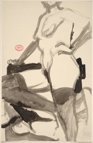 Untitled [standing nude resting her knee on a support] by Richard Diebenkorn, drawing, 1955-1967