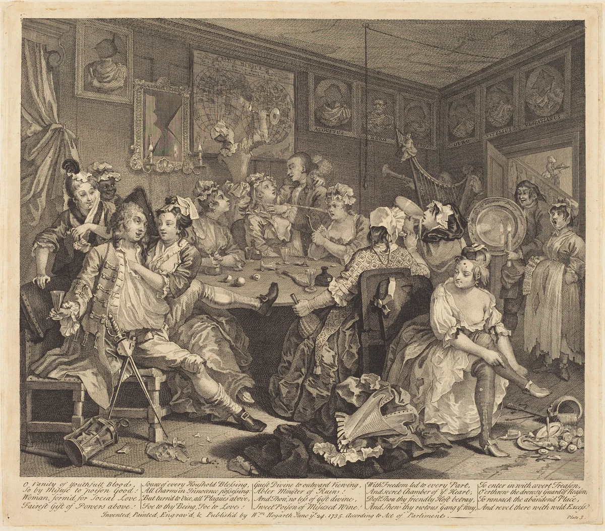 A Rake's Progress: pl.3 by William Hogarth, print, 1735