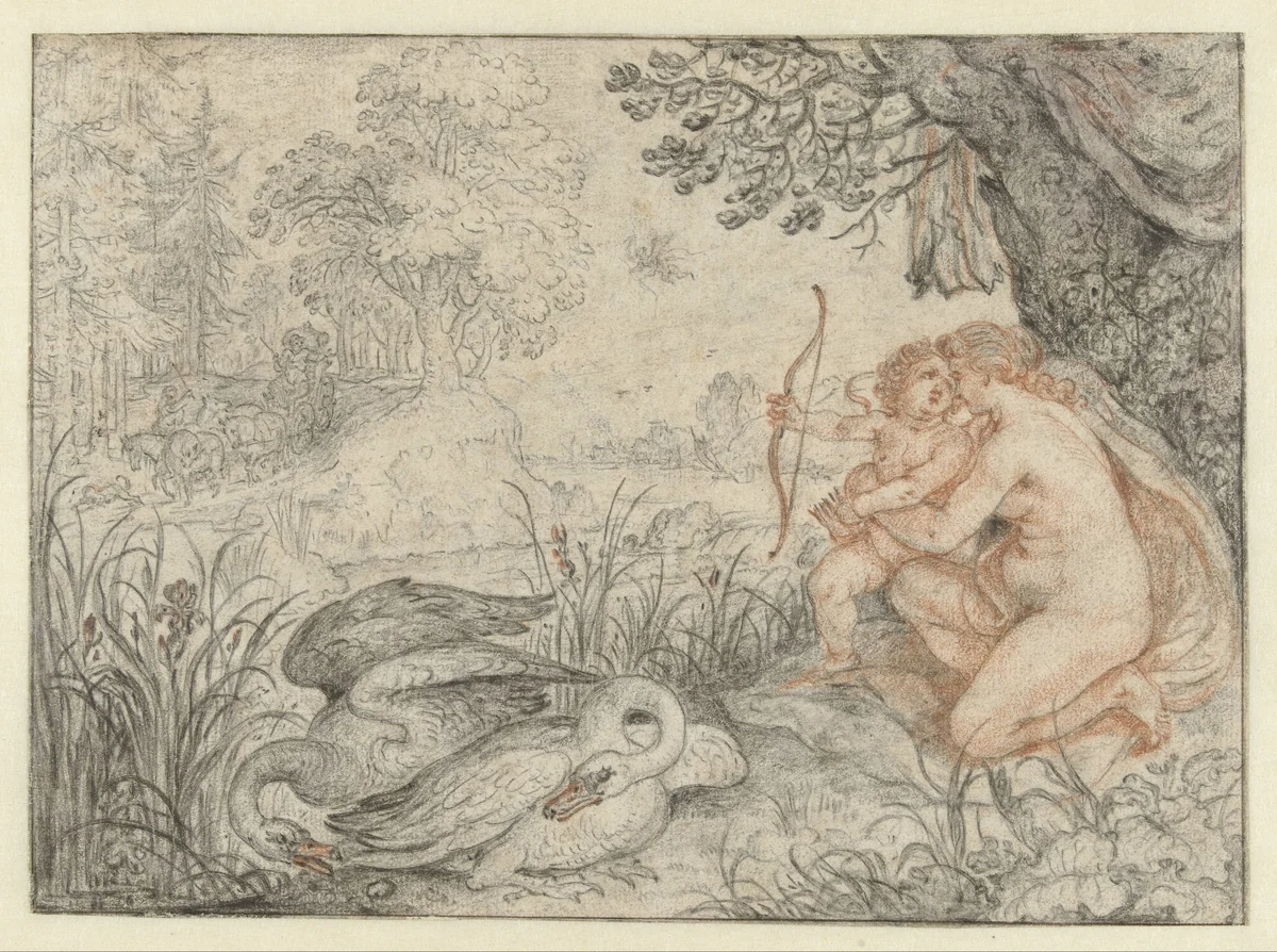 Venus Urging Cupid to Shoot his Arrow at Pluto by Roelant Savery, drawing, 1586-1639