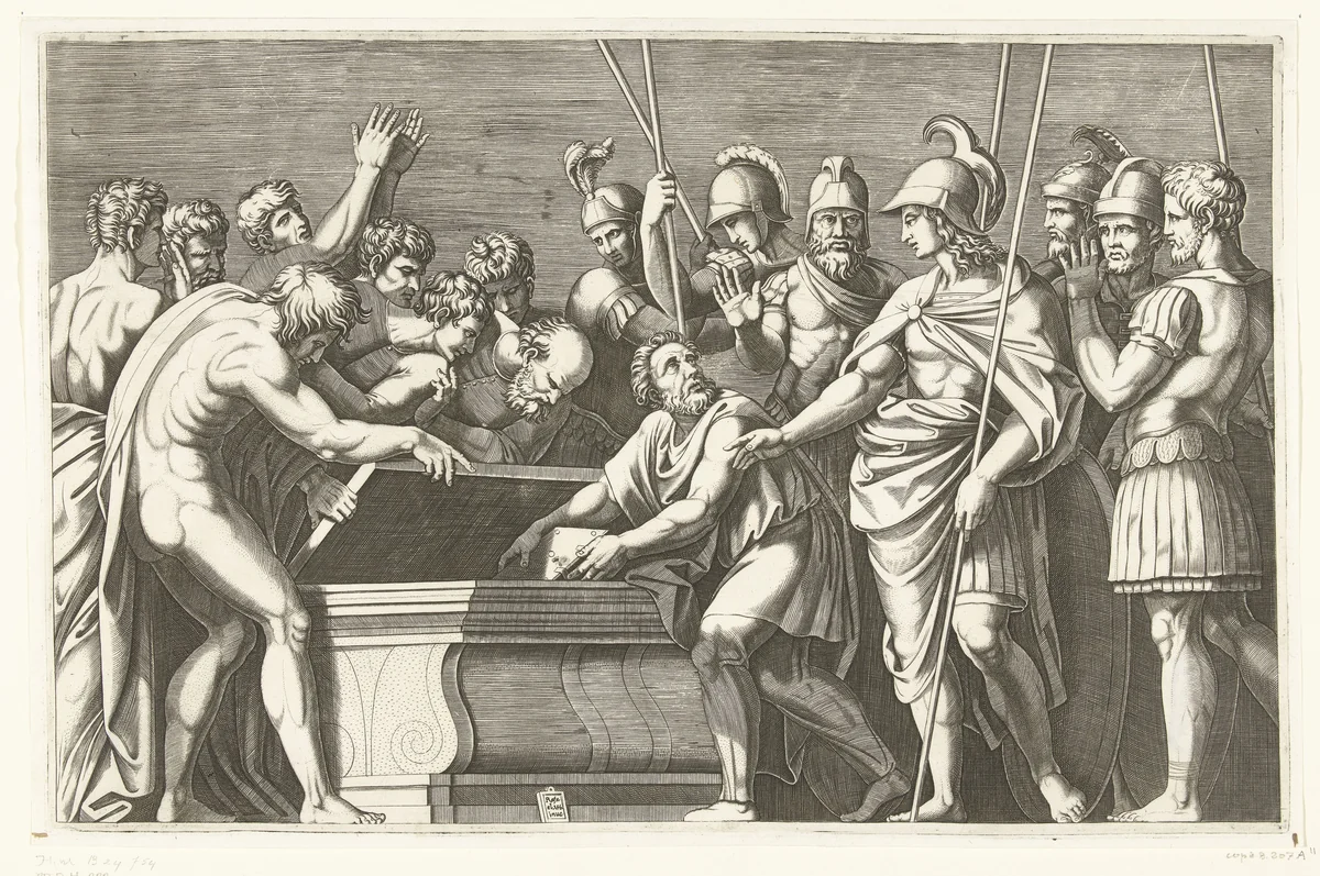 Alexander de Grote laat de werken van Homerus veilig opbergen by anonymous, print, 1515-1575