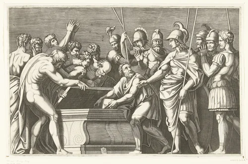 Alexander de Grote laat de werken van Homerus veilig opbergen by anonymous, print, 1515-1575