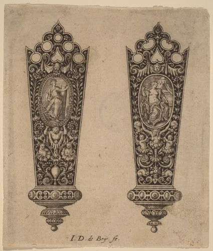 Ornament for Knife Handle by Theodor de Bry, print, 1528-1598