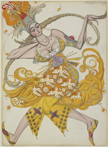 Costume design for the ballet The Firebird ( L'Oiseau de feu ) by Léon Bakst, drawing, 1913
