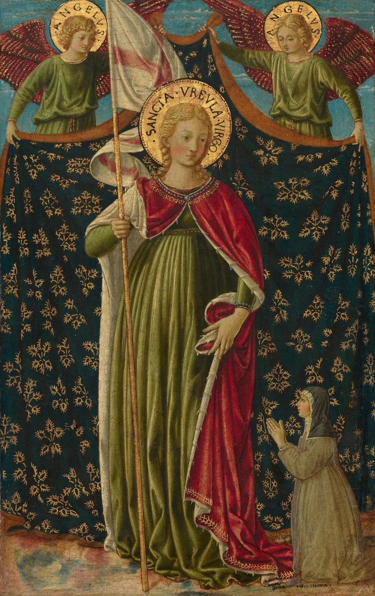 Saint Ursula with Two Angels and Donor by Benozzo Gozzoli, painting, 1455-1460