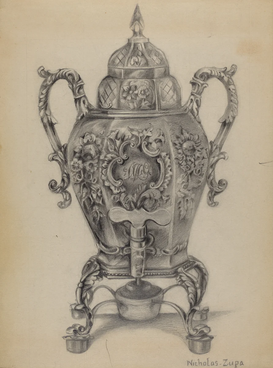 Silver Hot Water Urn by Nicholas Zupa, index of american design, 1936