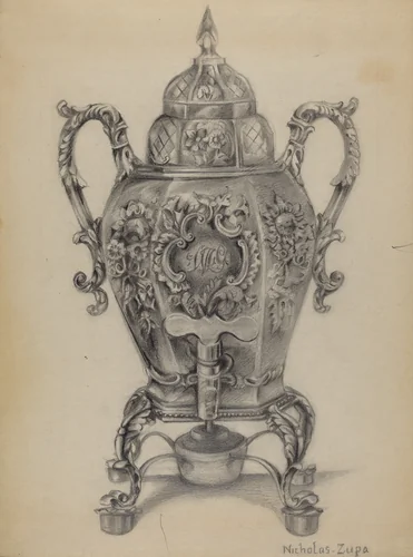 Silver Hot Water Urn by Nicholas Zupa, index of american design, 1936