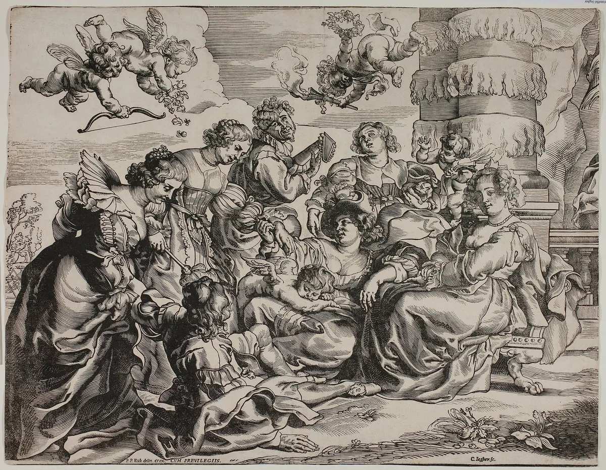 The Garden of Love, Left Half, with Seated Woman by Christoffel Jegher, print, 1625-1635