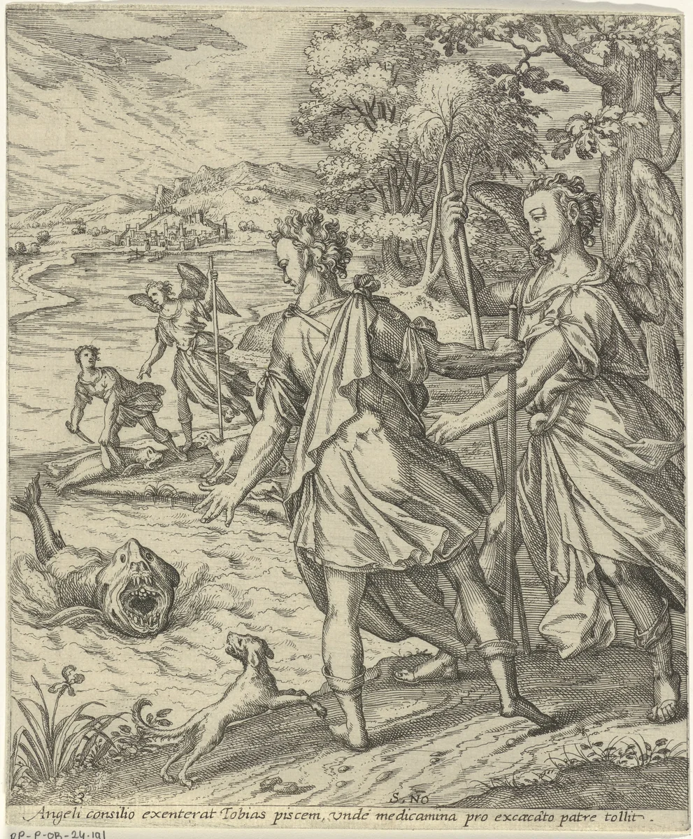 Tobias en de vis by Unknown, print, 1560-1590