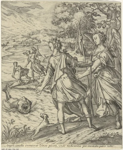 Tobias en de vis by Unknown, print, 1560-1590